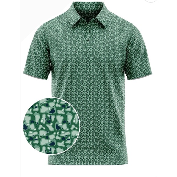 Fore Fathers Other - Fore Fathers Green All-Over-Print Golfing‎ Dad Polo Stretch Performance Sz 3XL